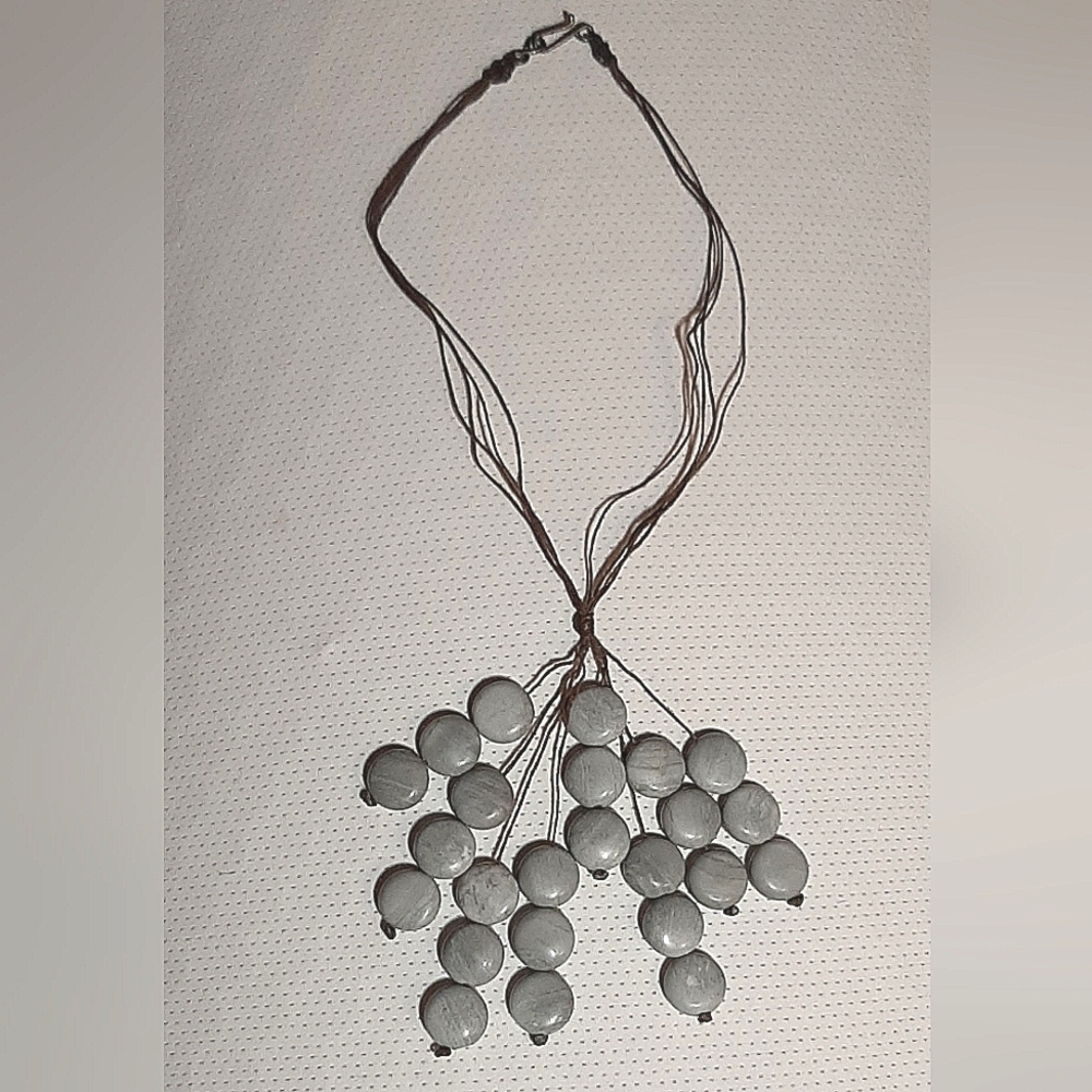 🍁Leather Necklace🍁 w/ Grey Round Stones Tassles